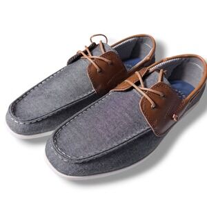 Globalwin Mens Sz 8.5 US Denim Boat Shoes Brown Leather Accents Lace Up Casual